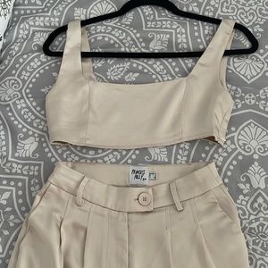 Two Piece Princess Polly Satin Crop Top and Trousers in Cream
